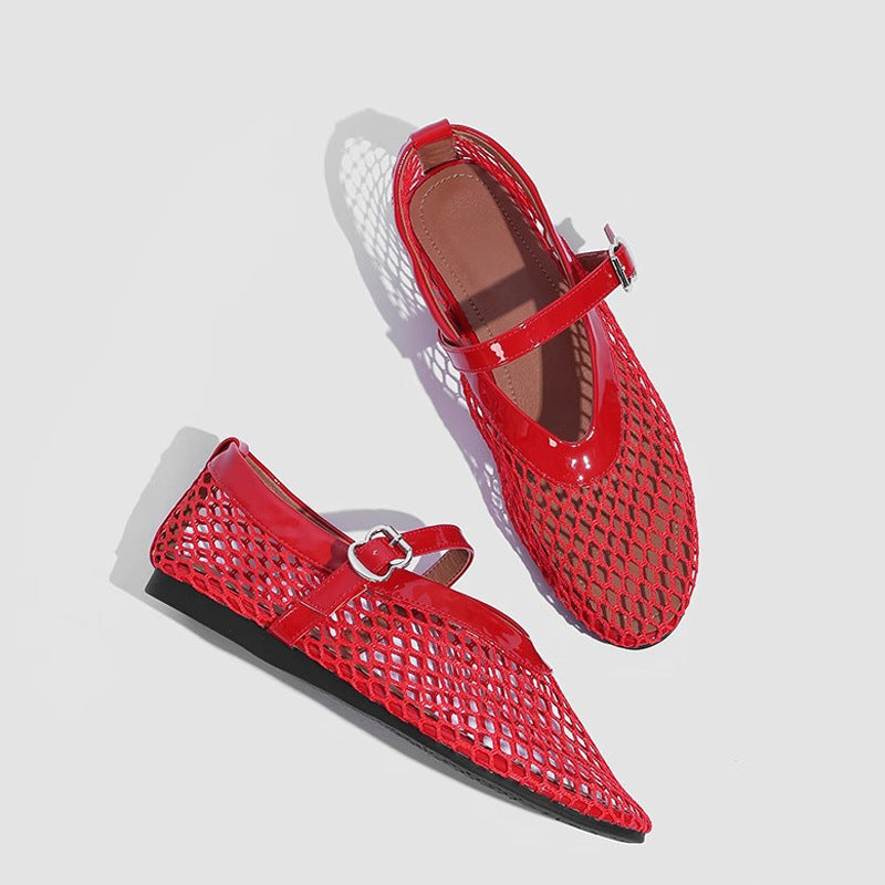 Damen Ballerinas mit elegantem Netzdesign und modischem Riemen EB