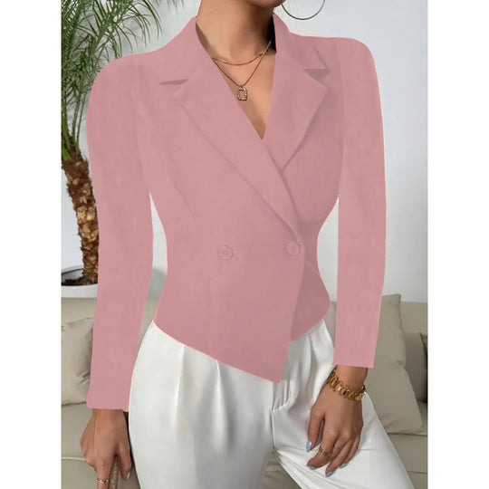 Damen Elegante Blazerjacke mit doppelt knöpfbarer Front und geschwungenem Saum EB