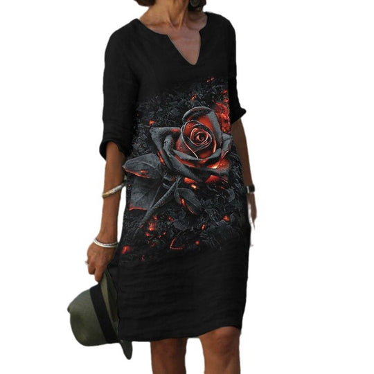 Damen Sommerliches Leinenkleid mit modernem Muster EB