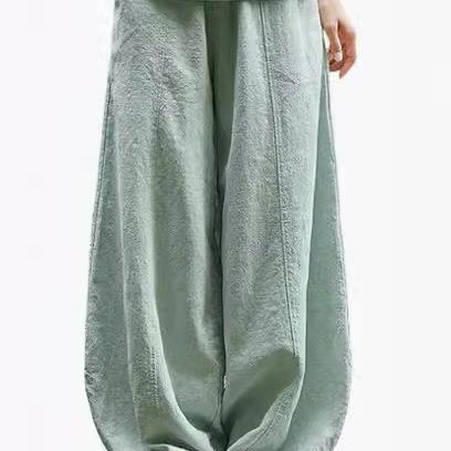 Damen weite Leinenhose mit elastischem Bund und praktischen Taschen EB