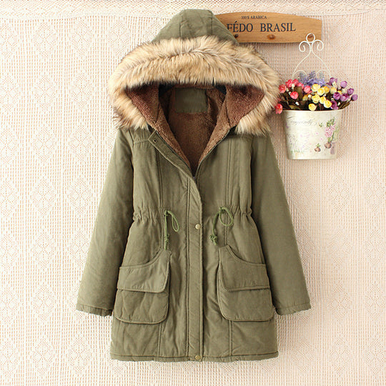 Damen gefütterte Parkajacke mit abnehmbarem Kunstfellkragen und praktischen Taschen EB