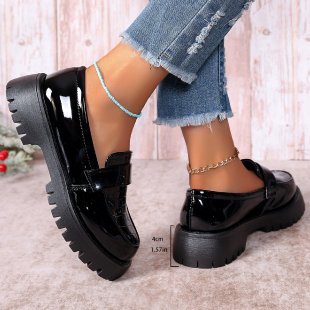 Damen modische Lackleder Slipper mit Gummisohle EB