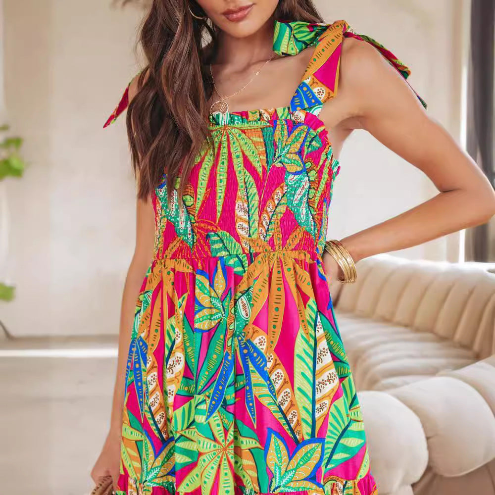 Damen Maxi-Kleid mit floralen Mustern und Trägerdetails EB