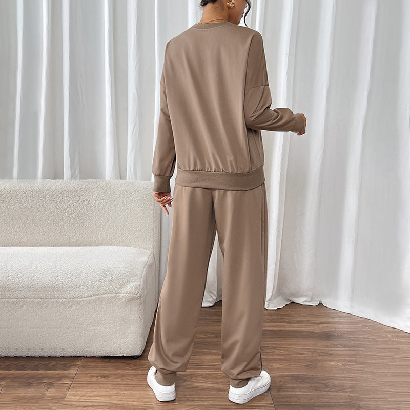 Damen sportliches Sweatshirt- und Jogginghose-Set mit elastischem Bund EB