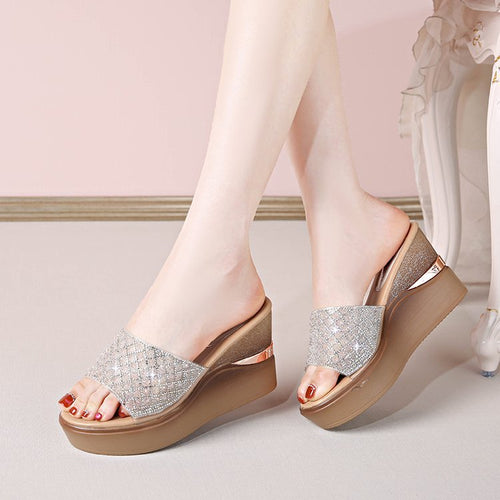 Damen glamouröse Plateausandalen mit zierlicher Strassverzierung EB