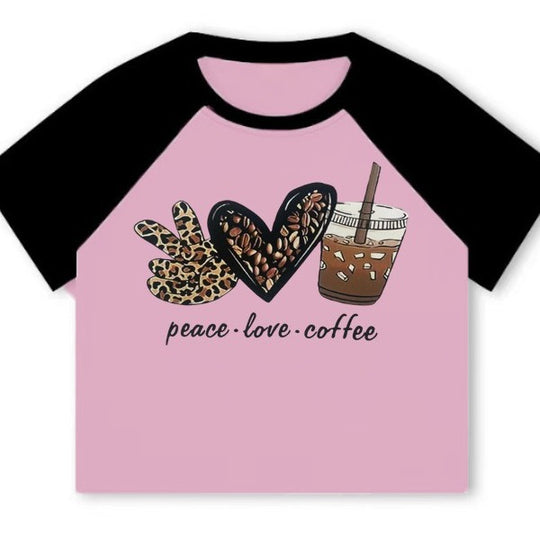 Damen Crop-T-Shirt mit kreativem Kaffee-Motiv und lässiger Passform EB