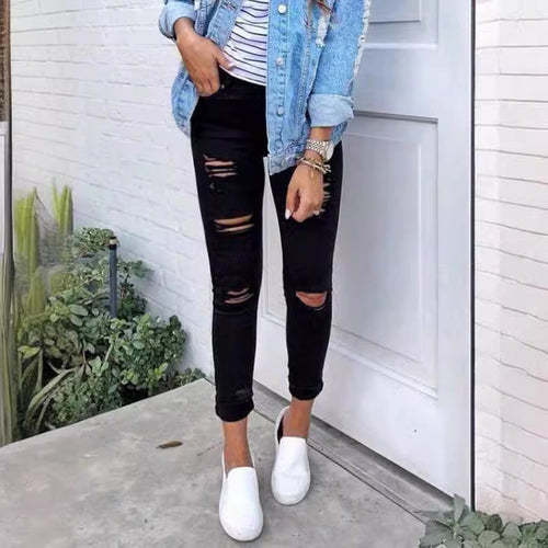Damen Skinny Jeans mit modischen Rissen EB