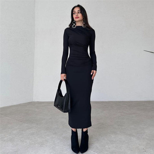 Damen figurbetontes Maxikleid mit eleganter Raffung EB