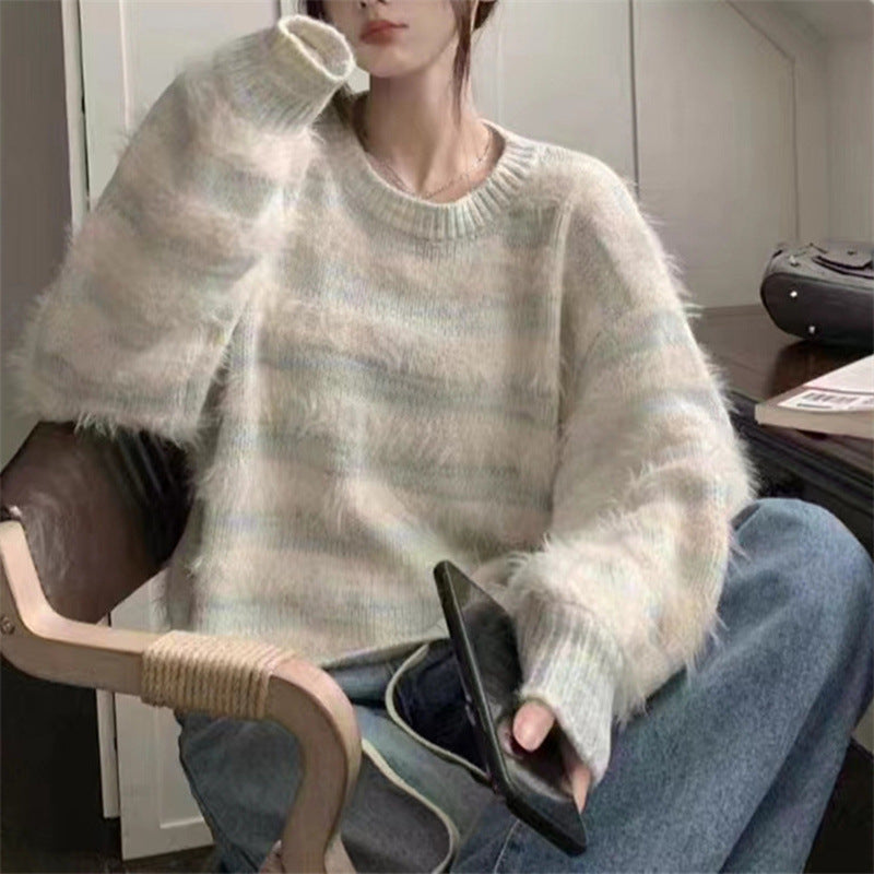 Damen Kuscheliger Strickpullover mit trendigem Farbverlauf und voluminösen Ärmeln EB