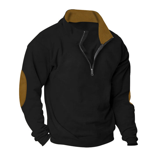 Herren nan Halbzip-Sweatshirt mit Stehkragen, Kontrastkragenfutter und Ellbogenpatches EB