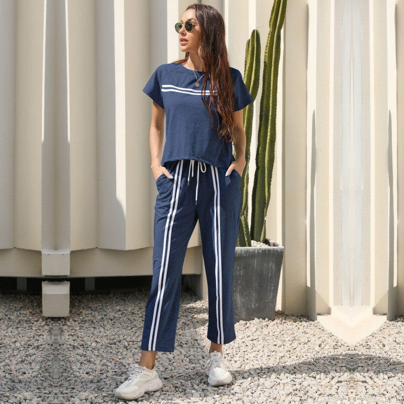 Damen Freizeit-Set mit sportlichen Streifen und elastischem Bund EB