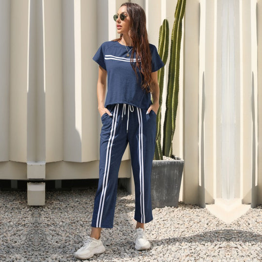 Damen Freizeit-Set mit sportlichen Streifen und elastischem Bund EB