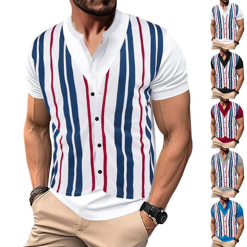 Herren Kurzarm-Henley-Shirt mit gestreiftem Design und modernem Schnitt EB