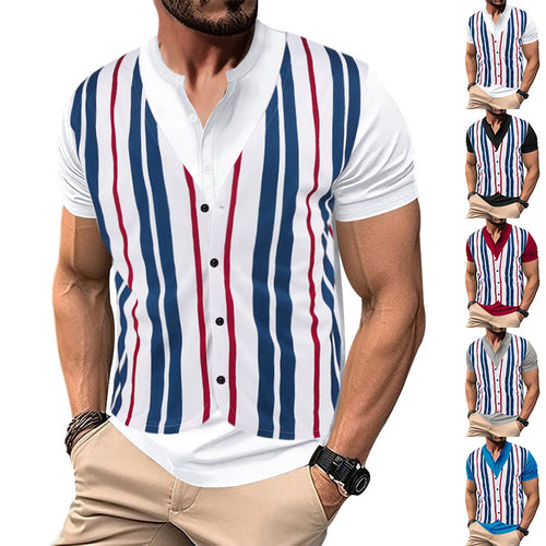 Herren Kurzarm-Henley-Shirt mit gestreiftem Design und modernem Schnitt EB