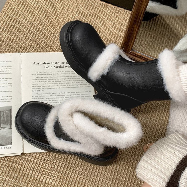 Damen Modische Winterstiefel mit luxuriösem Kunstfellkragen EB