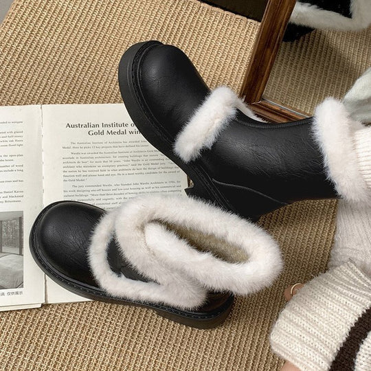 Damen Modische Winterstiefel mit luxuriösem Kunstfellkragen EB