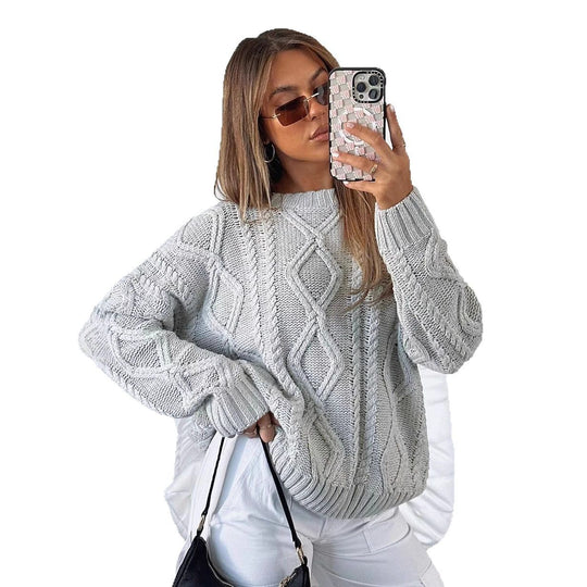 Damen Relaxed Strickpullover mit Zopfmuster EB