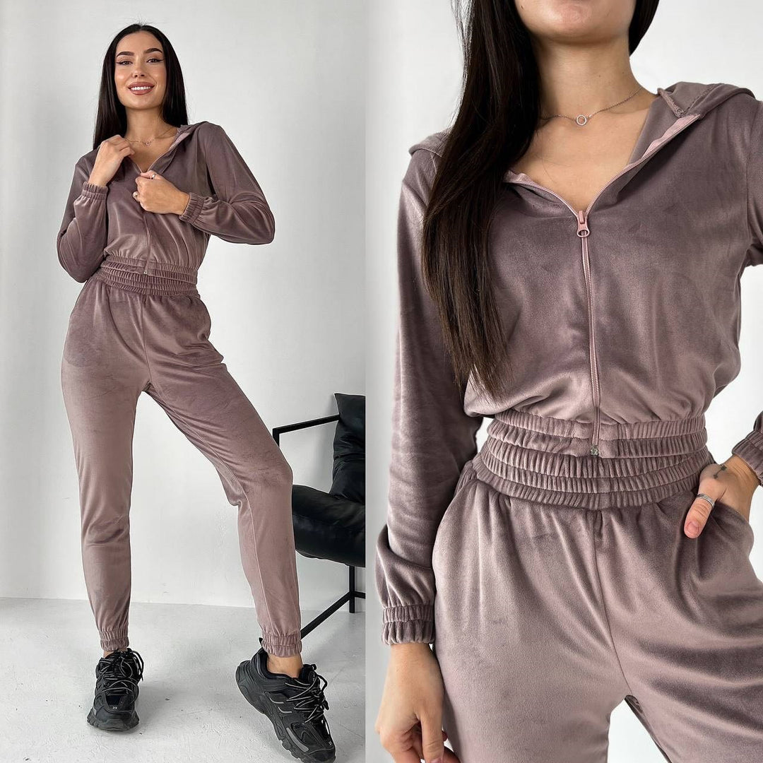 Damen Sportliches Fleece-Loungewear-Set mit Kapuze und tailliertem Schnitt EB