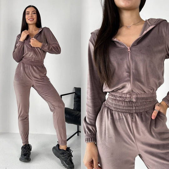 Damen Sportliches Fleece-Loungewear-Set mit Kapuze und tailliertem Schnitt EB