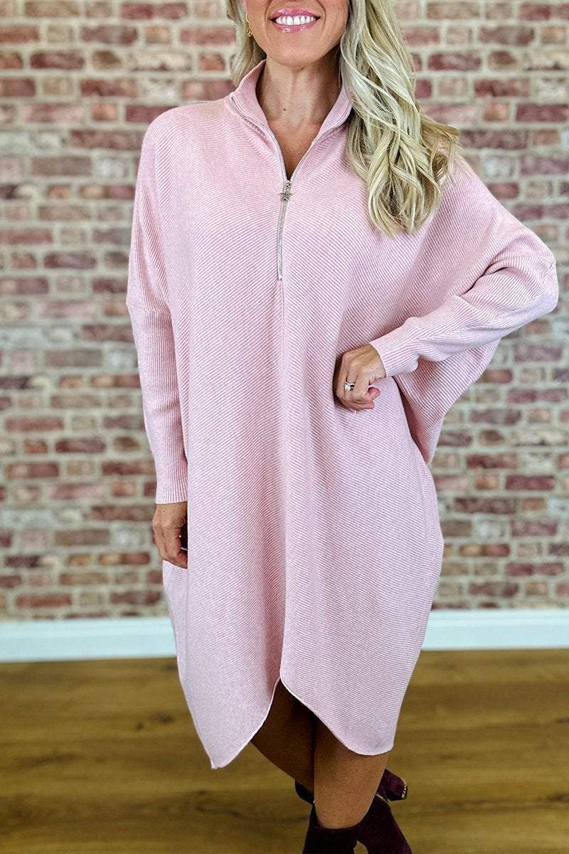 Damen Oversized Strickkleid mit Reißverschluss EB