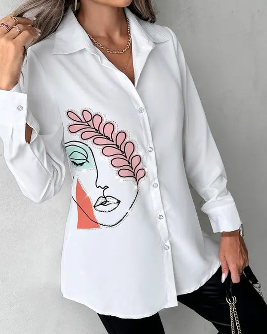 Damen Kunstvolle Bluse mit einzigartigem Grafikdruck EB