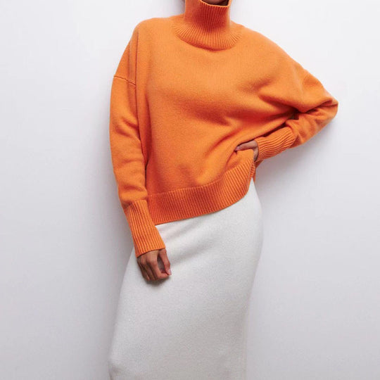 Damen gemütlicher Rollkragenpullover mit Oversized-Schnitt und strukturiertem Material EB