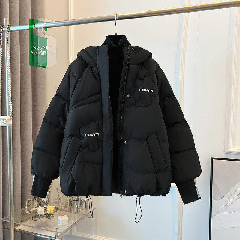 Damen Modische Kurze Daunenjacke mit Kapuze und praktischen Taschen EB