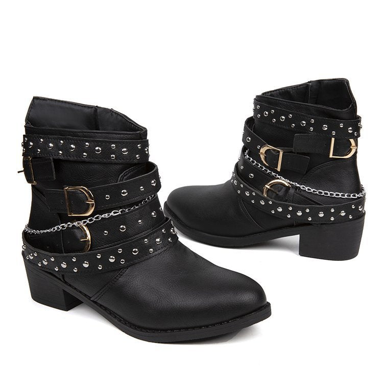 Damen modische Stiefeletten mit dekorativem Riemendesign und hochwertiger Lederoberfläche EB