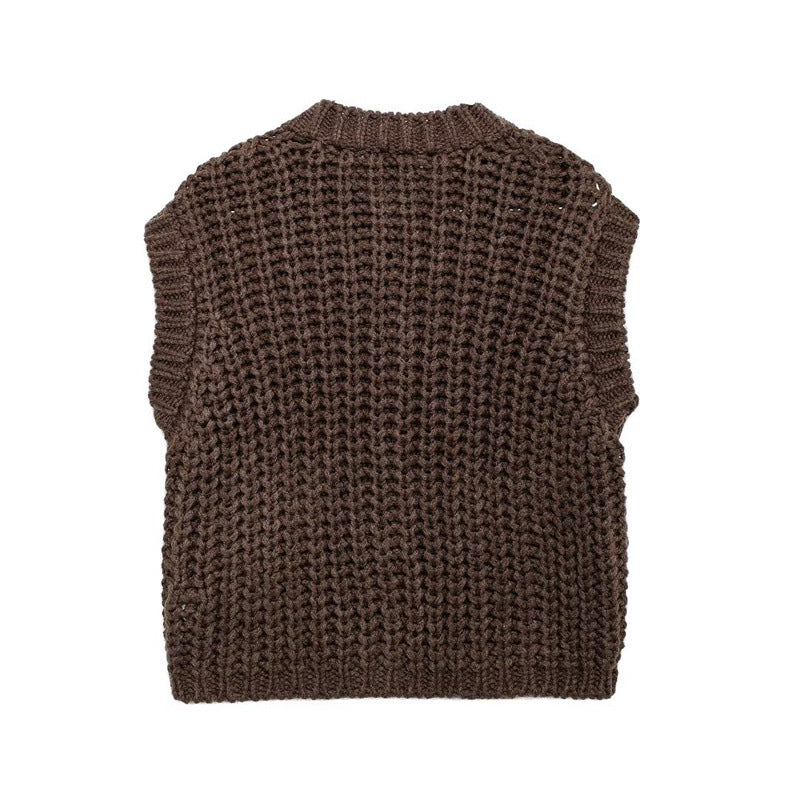 Damen modische Strickjacke mit Knopfleiste und Taschen EB
