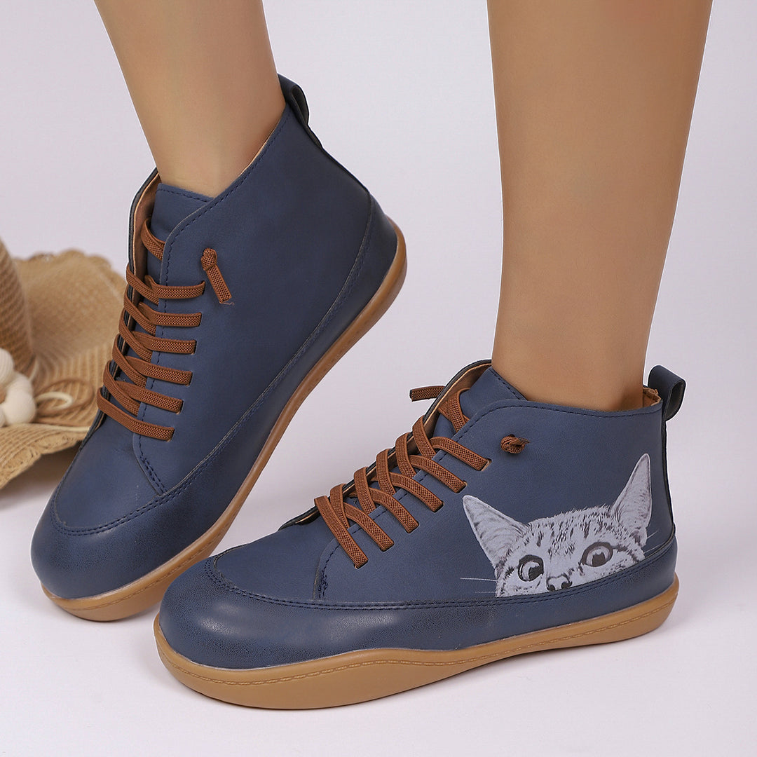 Damen Sneakers mit kreativem Katzen-Design und rutschfester Sohle EB