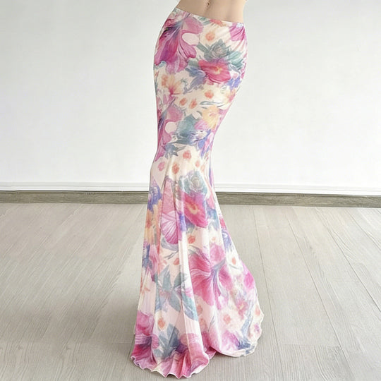 Damen Maxi-Rock mit floralen Mustern und fließendem Schnitt EB
