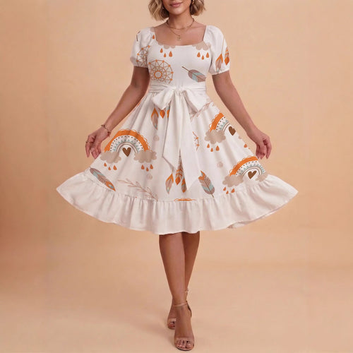 Damen Verspieltes Maxikleid mit Bärenmuster und taillierbarem Band EB