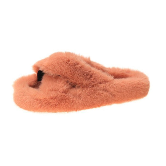 Damen Flauschige Hausschlappen mit gewendeten Riemen und ergonomischem Fußbett EB