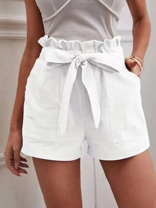 Damen elegante Shorts mit Bindegürtel und breitem Bund EB