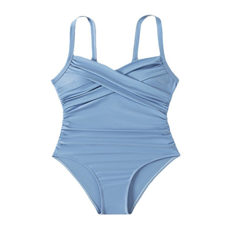 Damen moderner Einteiler Badeanzug mit elegantem Wickeldesign EB
