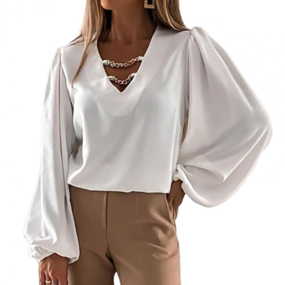 Damen elegante Puffärmelbluse mit Kettendetail EB