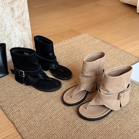 Damen Offene Stiefel mit modischem Fransen-Design und komfortabler Schnalle EB
