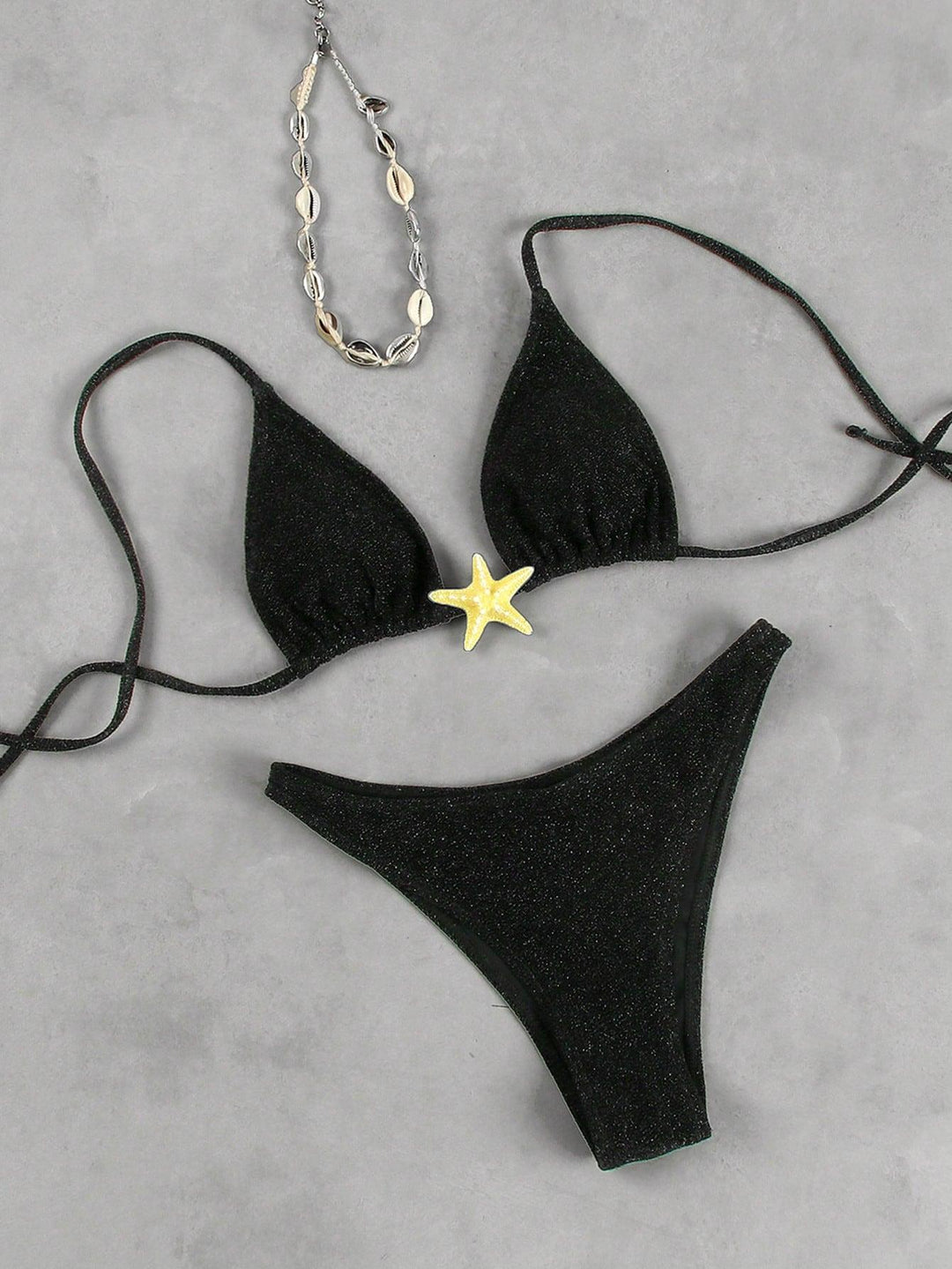 Damen Triangel-Bikini mit funkelndem Glitzereffekt und charmantem Stern-Detail EB