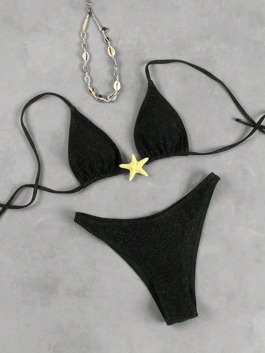 Damen Triangel-Bikini mit funkelndem Glitzereffekt und charmantem Stern-Detail EB