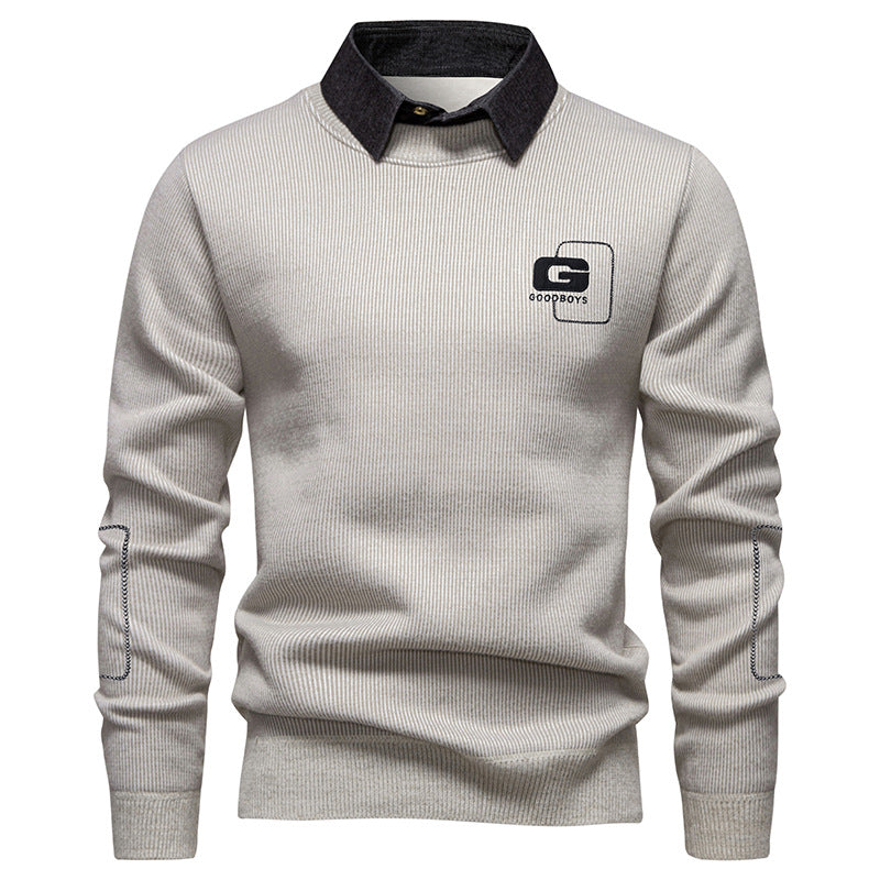 Herren eleganter Pullover mit Kragen und feinem Strickmuster EB