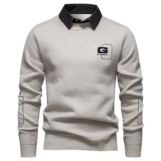 Herren eleganter Pullover mit Kragen und feinem Strickmuster EB