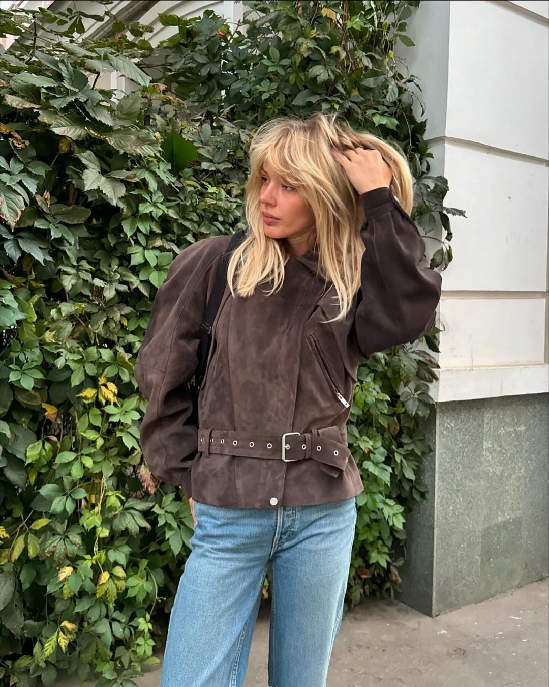 Damen Modische Suede Jacke mit Taillengürtel EB