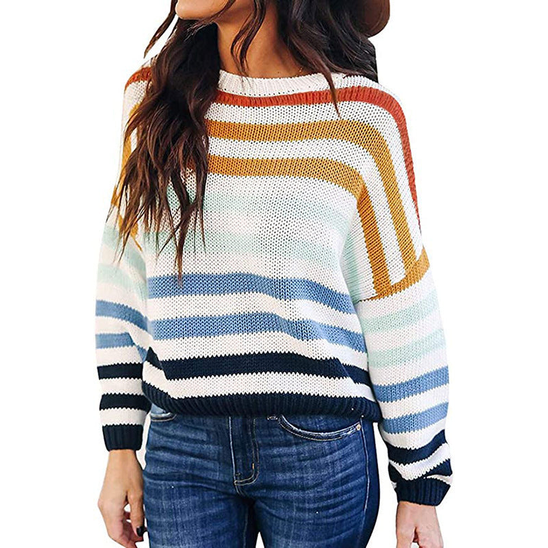 Damen Lockerer Strickpullover mit Streifenmuster EB