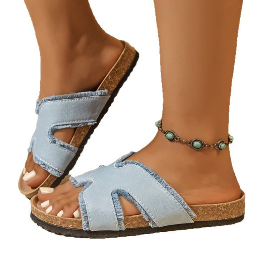 Damen Komfortable Pantoletten mit funkelnden Metallic-Details EB