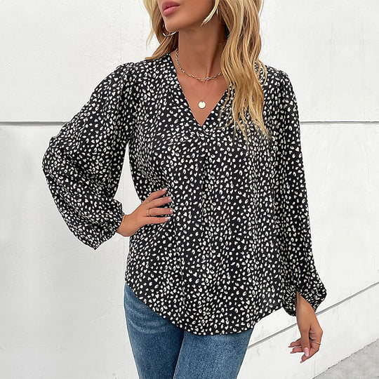 Damen Elegante Bluse mit Leoprint und voluminösen Ärmeln EB