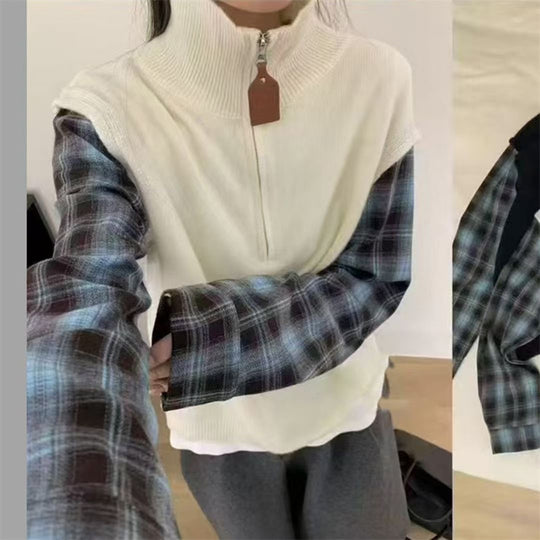 Damen Strickweste mit hohem Kragen und Reißverschluss EB