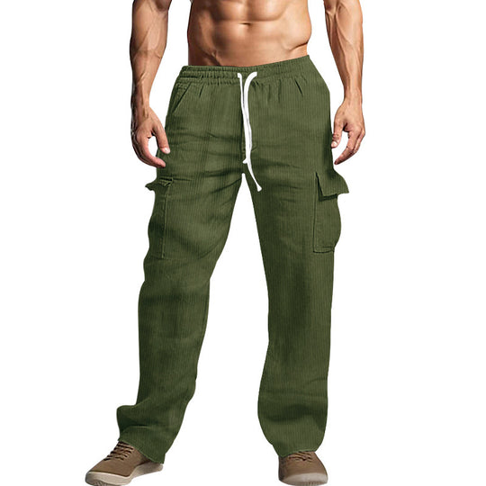 Herren Cord-Cargo-Hose mit elastischem Bund, Kordelzug & aufgesetzten Klappentaschen EB