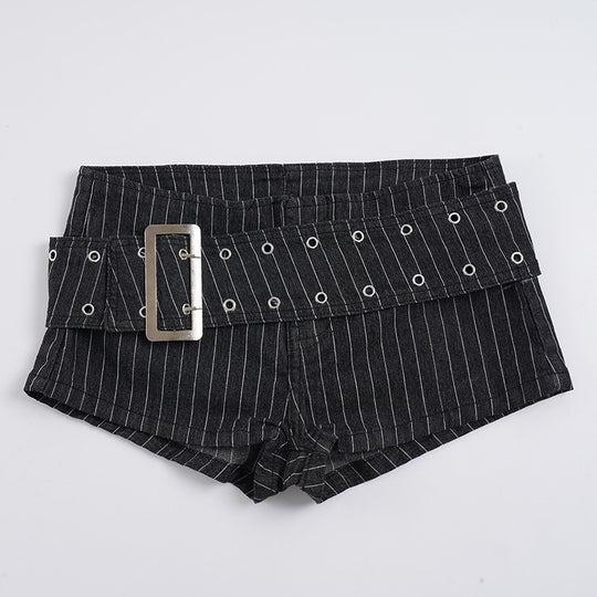 Damen modische Shorts mit breitem Gürtel und dekorativen Ösen EB
