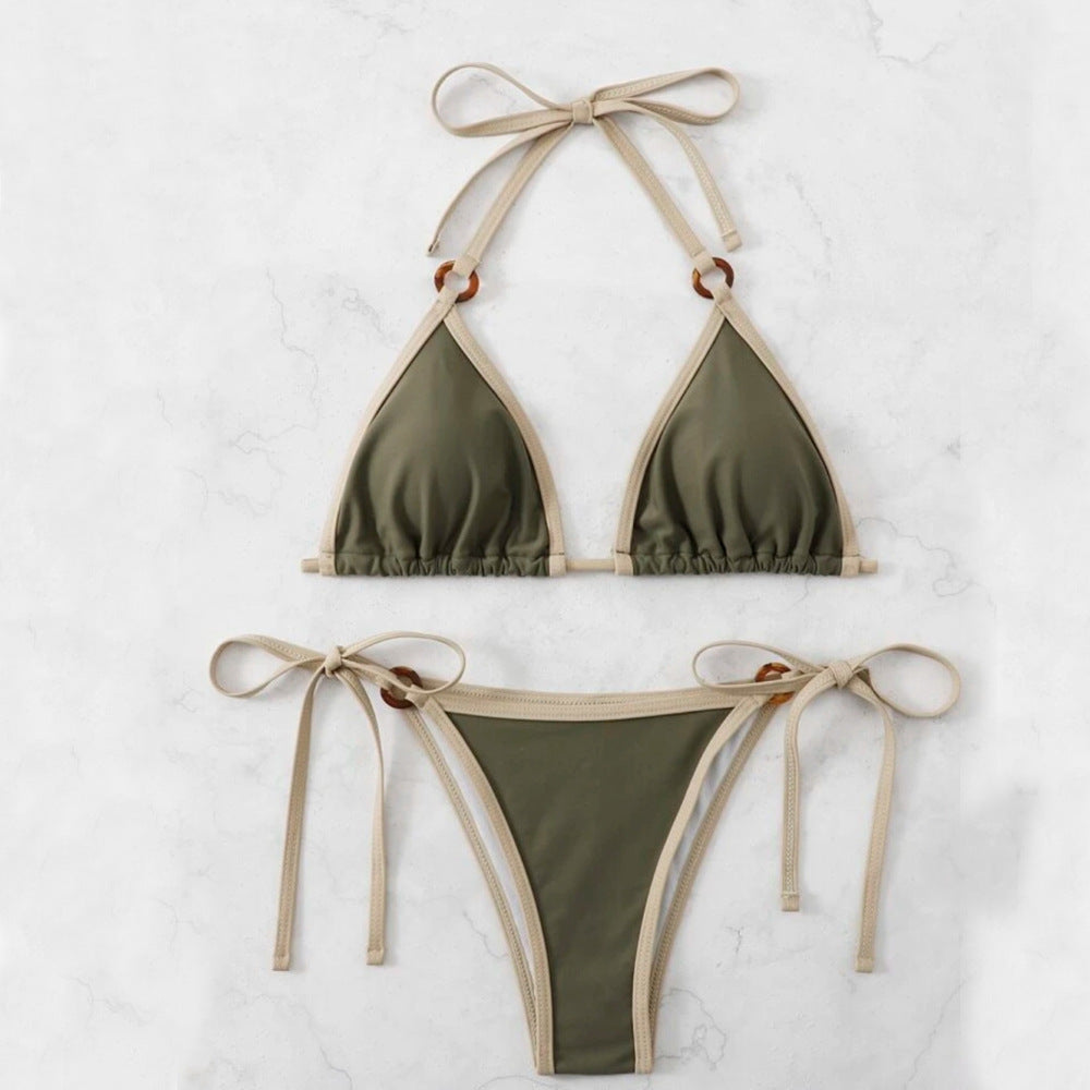 Damen Triangel-Bikini mit verstellbaren Trägern und Ringdetails EB