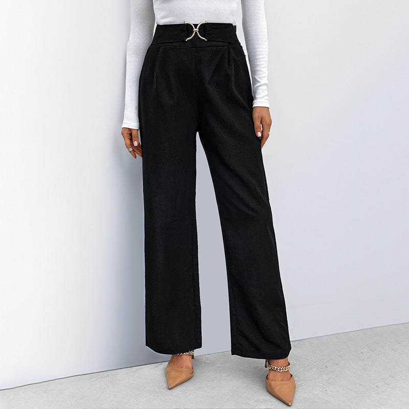 Damen Elegante High-Waist-Hose mit stylischem Gürteldetail EB